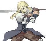  agrias_oaks armor artist_request blonde_hair blue_eyes braid final_fantasy final_fantasy_tactics knight long_hair solo sword weapon 