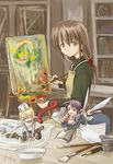  akiyama_nenehisa apron brown_hair canvas_(object) easel fairy minigirl original paint painting painting_(object) pointy_ears solo 