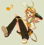  arm_warmers blonde_hair blue_eyes eighth_note hair_ornament hair_ribbon hairclip headset kagamine_rin leg_warmers musical_note nail_polish open_mouth orange_nails ribbon sailor_collar short_hair shorts simple_background solo treble_clef vocaloid yellow_nails yonko 