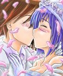  blue_hair blush brown_hair busou_renkin dress kiss lowres muto_kazuki mutou_kazuki scar tsumura_tokiko wedding_dress 