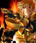  armor blonde_hair blood fate/stay_night fate_(series) fire gilgamesh male_focus red_eyes sayu_(riuiti) solo 
