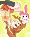  artist_request brown_eyes brown_hair drill_hair long_sleeves my_melody onegai_my_melody open_mouth skirt socks stuffed_animal stuffed_bunny stuffed_toy twin_drills twintails v_arms yumeno_uta 