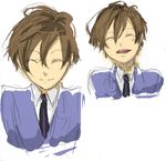  brown_hair closed_eyes cute eyes_closed formal fujioka_haruhi host_club necktie ouran ouran_high_school_host_club school_uniform serafuku short_hair sketch smile suit 