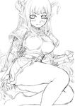  armor asanagi barefoot fang greyscale horns knight knight_(ragnarok_online) monochrome pointy_ears ragnarok_online sketch skirt solo 