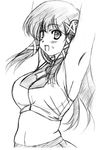  :d armpits arms_up artist_request breasts greyscale hair_ribbon long_hair medium_breasts monochrome open_mouth os-tan ribbon sketch smile solo traditional_media tress_ribbon xp-tan 