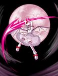  akase_rai bat_wings bloomers bow full_moon hat holding mob_cap moon polearm red_moon remilia_scarlet solo spear spear_the_gungnir touhou underwear weapon white_bloomers wings wrist_cuffs 