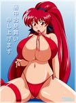  akira_(viper) big_hair bikini bikini_in_mouth breasts cameltoe huge_breasts kikumi_kazuki long_hair mouth_hold ponytail red_eyes red_hair side-tie_bikini solo sweat swimsuit viper 