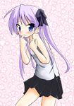  blush hiiragi_kagami lucky_star purple_hair shinjou_ryou skirt solo tank_top tsurime twintails 