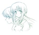  breasts closed_mouth eretto gradient green ilfa kusakabe_yuuki_(to_heart_2) lineart long_hair medium_breasts monochrome multiple_girls robot_ears simple_background sketch to_heart_2 white_background 