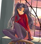  black_hair black_legwear blue_eyes fate/stay_night fate_(series) feet feet_on_chair legs long_hair long_legs long_sleeves q-gaku sitting solo thighhighs toes toosaka_rin turtleneck two_side_up window zettai_ryouiki 