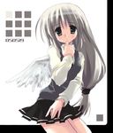  dated futakoi green_eyes long_hair long_sleeves low-tied_long_hair ponytail ryouka_(suzuya) shirogane_souju silver_hair skirt solo white_wings wings 