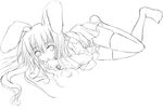  animal_ears bunny_ears greyscale long_hair lying monochrome no_shoes on_stomach panties reisen_udongein_inaba ryo solo thighhighs touhou underwear 