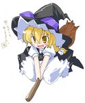  :d apron black_dress blonde_hair blush_stickers broom broom_riding dress eyebrows_visible_through_hair hair_between_eyes hat hat_ribbon kirisame_marisa oekaki open_mouth puffy_short_sleeves puffy_sleeves ribbon shaomin short_sleeves simple_background smile solo touhou translation_request waist_apron white_background witch_hat yellow_eyes 