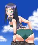  ass bikini black_hair blush cloud day green_eyes kuga_natsuki long_hair matatabi_(2ccp) my-hime solo swimsuit undressing 