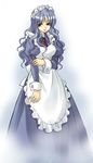  apron artist_request blue_hair chobits long_hair long_sleeves maid maid_headdress red_eyes solo yuzuki 