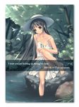  artist_request bare_legs bare_shoulders barefoot collarbone dated dress english forest green_eyes green_hair hat long_hair nature original ribbon sitting soaking_feet solo strap_slip sun_hat upskirt water 