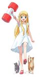  animal blonde_hair blue_eyes cat hair_tubes long_hair mallet naruko_hanaharu piko_piko_hammer rocket_no_natsu selen_angenieux skirt solo squeaky_mallet white_skirt 