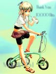  bicycle bike_shorts bow braid drinking folding_bicycle ground_vehicle hair_bow hits myu navel original riding solo 