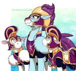  2019 armor equine friendship_is_magic galea helmet hippogirff horn inuhoshi-to-darkpen mammal my_little_pony pegasus purple_eyes purple_theme royal_guard_(mlp) stratus_skyranger_(mlp) unicorn wings 