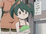  animated animated_gif bike_shorts brown_eyes green_hair long_hair midriff miyama_miki miyama_miku multiple_girls screencap short_hair short_twintails shorts smile subtitled twintails watermark zettai_shounen 