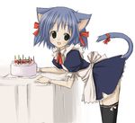  animal_ears bent_over birthday_cake cake cat_ears food looking_at_viewer lowres maid original solo tail tamaru_tokihiko thighhighs 