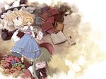  alice_margatroid blonde_hair book braid closed_eyes cover_image full_body green_hair hair_ribbon hairband haniwa_(leaf_garden) hat kirisame_marisa maybell multiple_girls one_eye_closed projected_inset ribbon touhou wallpaper witch_hat 
