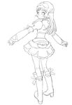  artist_request boots full_body greyscale lineart long_hair looking_back monochrome re_mii simple_background skirt solo white_background zoids zoids_genesis 