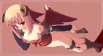  amasa_mitsunaru blonde_hair blush bow bow_panties breasts covered_nipples demon_girl fang holding holding_panties horns large_breasts leg_garter no_panties panties panties_removed ragnarok_online red_eyes solo succubus_(ragnarok_online) underwear 