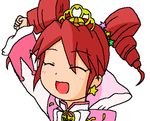  arm_up artist_request closed_eyes drill_hair fine fushigiboshi_no_futago_hime long_sleeves lowres red_hair short_hair simple_background smile solo tiara twin_drills twintails white_background 