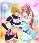  blonde_hair breasts brown_eyes cagalli_yula_athha cleavage collar cosplay crossover cure_black cure_black_(cosplay) cure_white cure_white_(cosplay) elbow_gloves futari_wa_precure futari_wa_pretty_cure gloves grey_eyes gundam gundam_seed lacus_clyne long_hair midriff panties parody precure pretty_cure red_hair short_hair underwear yuri 