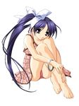  barefoot blue_eyes blue_hair dress feet full_body hashimoto_takashi itou_noemi leg_hug legs_together long_hair looking_at_viewer plaid plaid_dress side_ponytail simple_background sitting solo swimsuit swimsuit_under_clothes white_background with_you 