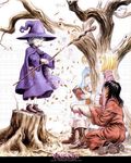  4boys bare_tree berserk casca evarella fairy farnese hat ishidro leaf long_sleeves magic miura_kentarou multiple_boys multiple_girls puck schierke serpico staff tree tree_stump under_tree witch witch_hat 