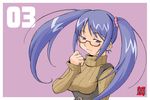  eyebrows_visible_through_hair face glasses haganemaru_kennosuke long_hair original pink_scrunchie purple_eyes purple_hair red-framed_eyewear ribbed_shirt ribbed_sweater scrunchie shirt solo sweater turtleneck twintails upper_body 