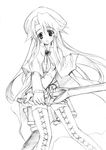  :o aty_(summon_night) belt blush boots brooch cape cross-laced_footwear dress greyscale hat holding holding_sword holding_weapon jewelry long_hair long_sleeves looking_at_viewer monochrome open_mouth panties short_dress sketch solo summon_night summon_night_3 sword thigh_boots thighhighs traditional_media underwear weapon yuuki_hagure 