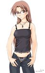  black_panties bow bow_panties camisole cross denim glasses gothic hoshina_tomoko inverted_cross jeans long_hair minakami_yuuma open_fly panties pants solo to_heart underwear unzipped 