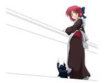  animal apron artist_request black_cat bow brown_eyes cat hair_bow kohaku len len_(cat) long_sleeves looking_at_another maid red_hair tsukihime 