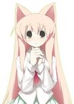  animal_ears black_eyes blush cat_ears hands_together long_hair long_sleeves looking_at_viewer murata_mine necktie original own_hands_together pink_hair red_neckwear simple_background solo standing white_background 