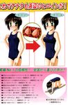  ad artist_request breast_padding breasts brown_hair copyright_request flat_chest green_eyes one-piece_swimsuit orz school_swimsuit short_hair small_breasts swimsuit text_focus translation_request 