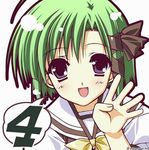  artist_request blush bow countdown green_hair official_art open_mouth purple_eyes ribbon school_uniform serafuku shigure_asa shuffle! solo speech_bubble spoken_number 