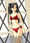  bikini black_hair blue_eyes breasts day fate/stay_night fate_(series) long_hair lowres mikami_mika red_bikini small_breasts solo swimsuit toosaka_rin two_side_up walking 