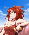  breasts cleavage green_eyes large_breasts lowres maruto! my-hime red_hair solo strap_slip sugiura_midori sweat tank_top 
