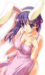  animal_ears apron blush breast_squeeze breasts bunny_ears cleavage covered_nipples fake_animal_ears fate/stay_night fate_(series) hair_ribbon large_breasts matou_sakura naked_apron purple_eyes purple_hair q-gaku ribbon solo 