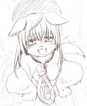  anthro blush breasts canid canine collar female fur greyscale hair kemono leash long_hair mammal monochrome open_mouth solo sweat tongue たぬたん 