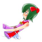  apron blush bow copyright_request dress green_hair purple_eyes ribbon solo tokyo_jitterbug_boys wings 