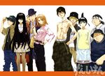  6+boys bag bandana belt bucket_hat everyone fashion fat fat_man genshiken glasses hat highres kasukabe_saki kio_shimoku kousaka_makoto kuchiki_manabu kuguyama_mitsunori long_sleeves madarame_harunobu mole mole_under_mouth multiple_boys multiple_girls ogiue_chika oono_kanako otaku pantyhose parody sasahara_kanji scan school_uniform sweatband tanaka_souichirou topknot underwear 