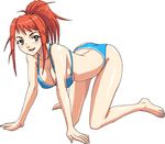  all_fours aqua_eyes barefoot bikini blue_bikini breasts cleavage full_body medium_breasts my-hime nigou oekaki orange_hair ponytail red_hair solo string_bikini sugiura_midori swimsuit toes 