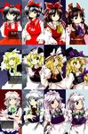  annotated apron ascot black_eyes black_hair blonde_hair blue_eyes bow braid brown_eyes comparison frills hair_bow hair_tubes hakurei_reimu hat imperishable_night izayoi_sakuya jpeg_artifacts kirisame_marisa long_hair long_sleeves maid maid_headdress multiple_girls official_art oota_jun'ya perfect_cherry_blossom phantasmagoria_of_flower_view quality silver_hair skirt skirt_set smile the_embodiment_of_scarlet_devil touhou twin_braids upper_body vest waist_apron wavy_hair witch_hat yellow_eyes 