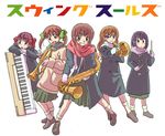  artist_request drumsticks fukuzawa_yumi instrument keyboard_(instrument) long_sleeves maria-sama_ga_miteru matsudaira_touko multiple_girls music nijou_noriko saxophone scarf shimazu_yoshino toudou_shimako translated trombone trumpet 