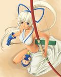  arrow blue_eyes bow_(weapon) breasts champuru cleavage long_hair majikina_mina medium_breasts ponytail ryou_(pixiv22748) samurai_spirits snk solo weapon white_hair 