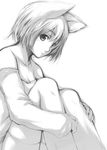  animal_ears cat_ears fujishima_(raving_phantom) greyscale leg_hug long_sleeves monochrome original short_hair solo thighhighs 